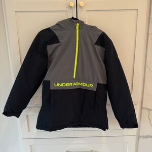 Under Armour Mahlon Waterproof Hooded Pullover jacket Black Grey Boys L Ski